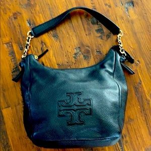 Tory Burch black pebbled leather hobo